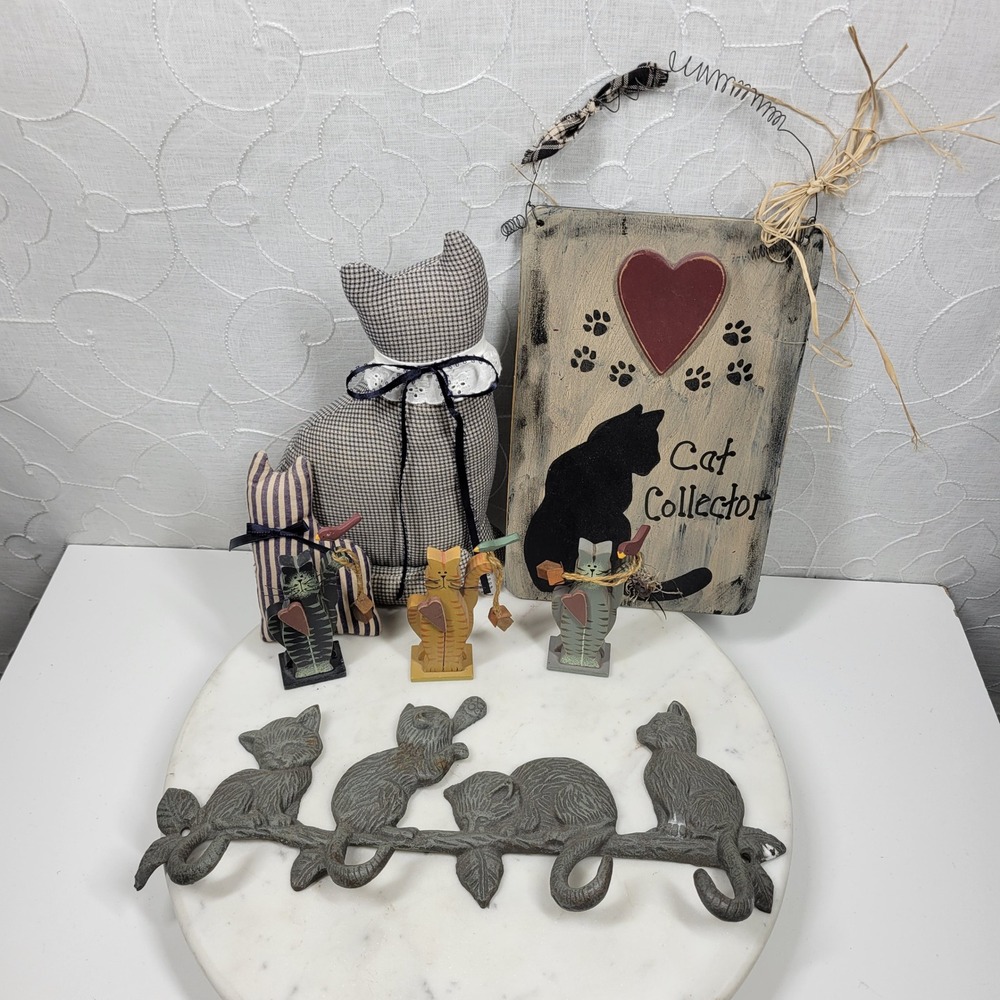 Cat Decor Lot Cat Collector Sign Statue Figurine Coat Hooks Home Decoration